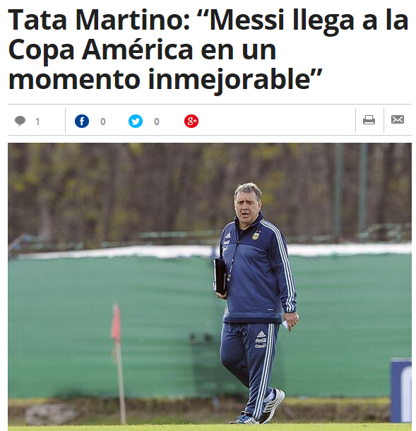 马蒂诺：梅西近乎无敌 自信阿根廷夺冠