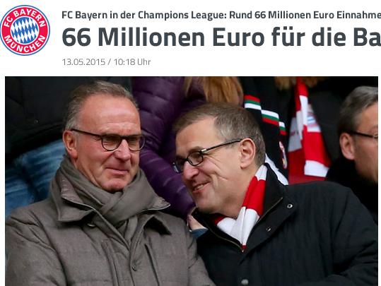 拜仁本赛季欧冠收入曝光 德甲巨人劲收6600万欧